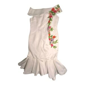 Formal White Dress with Floral design on 1 Side